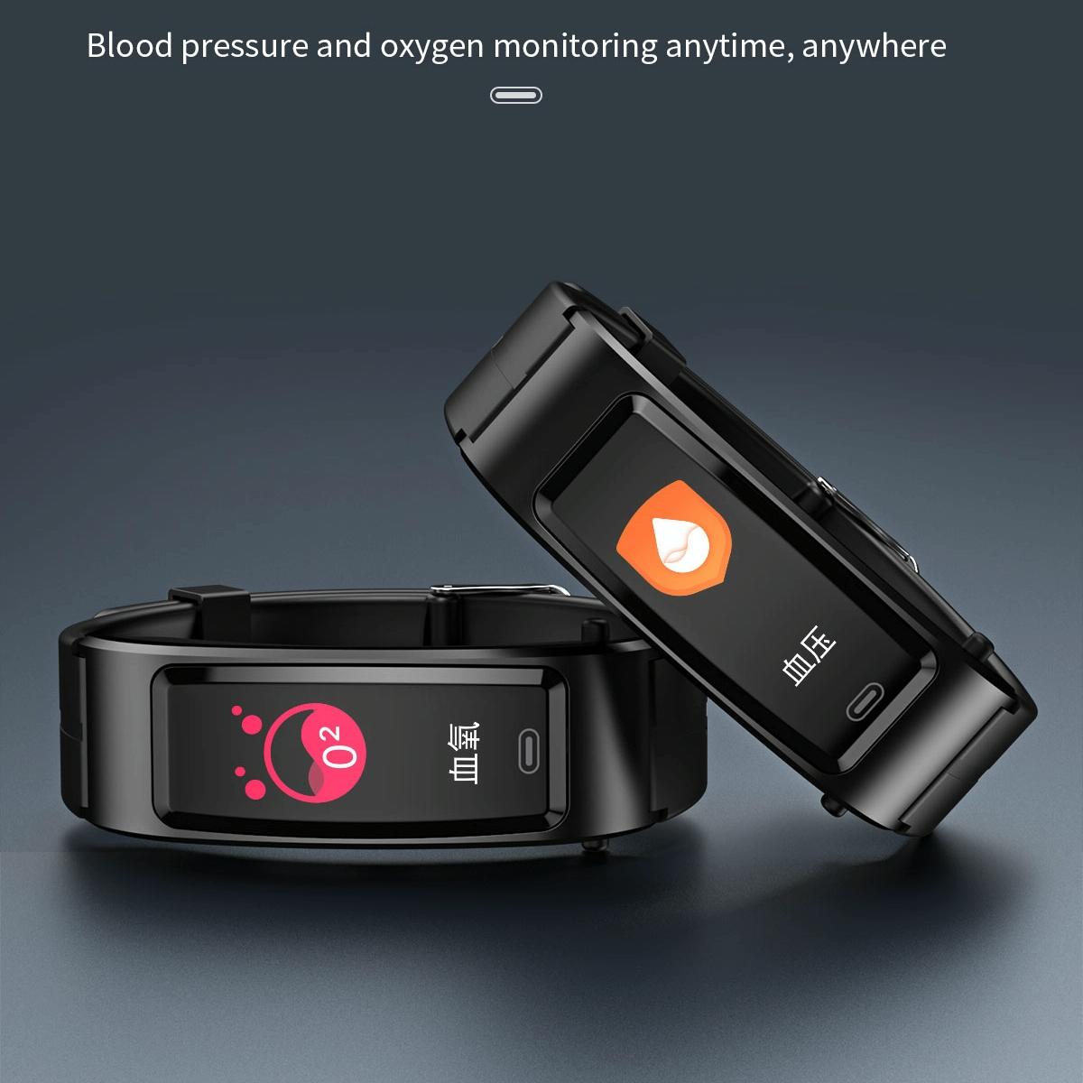 Bluetooth Sleep Heart Monitor Bracelet - B7 - Gold + Brown Leather Belt