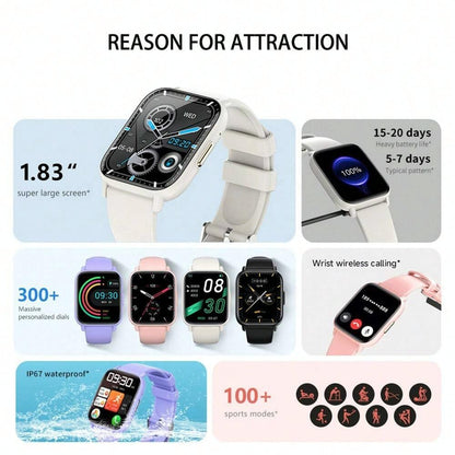 1.83 Inch Ip68 Waterproof Smart Watch Support Body Temperature Monitoring / Heart Rate / Blood Oxygen / Blood Pressure Monitoring - Pink