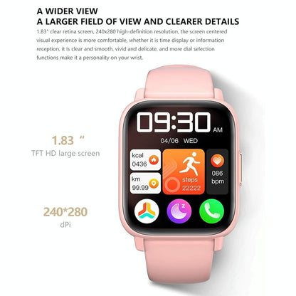 1.83 Inch Ip68 Waterproof Smart Watch Support Body Temperature Monitoring / Heart Rate / Blood Oxygen / Blood Pressure Monitoring - Pink