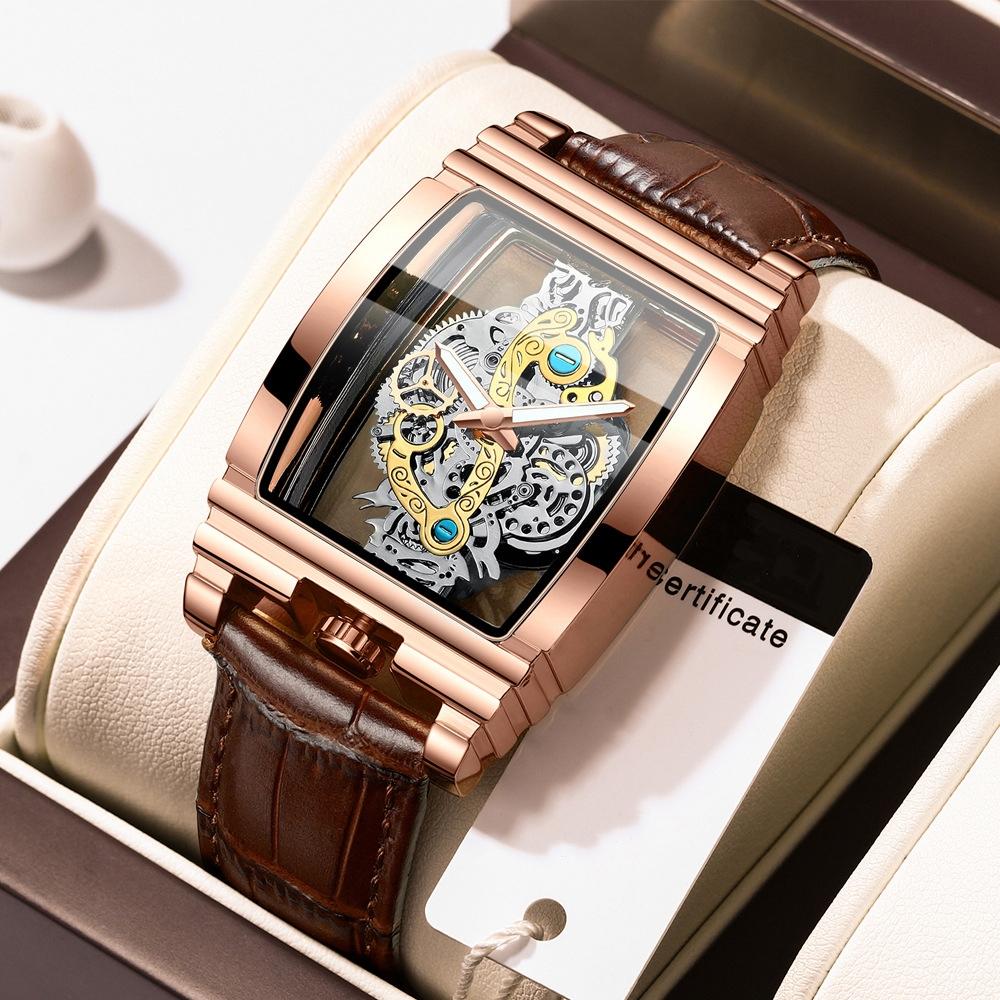 Waterproof Luminous Business Watch for Men - Gear Hollow Outdoor - Black Leather White Steel