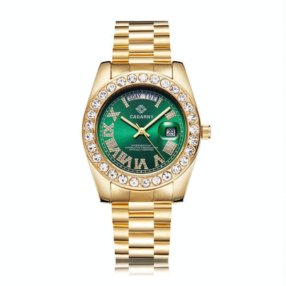 Men Quartz Watch with Diamond-encrusted Roman Numeral Dial - Silver Shell Black Dial
