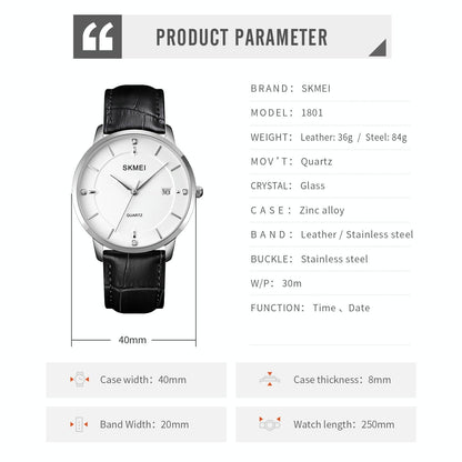 Men Casual Quartz Watch with Calendar - 1801 - Golden Steel Belt