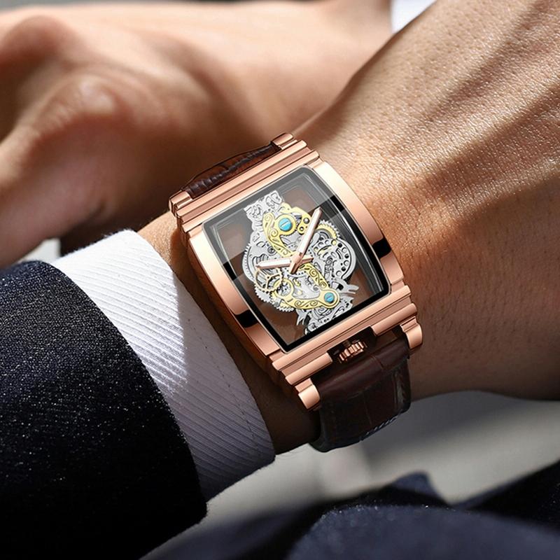 Waterproof Luminous Business Watch for Men - Gear Hollow Outdoor - Black Leather Gold