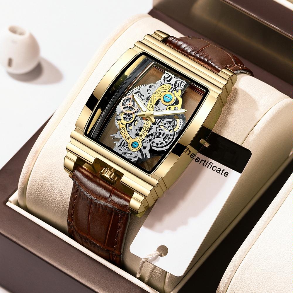 Waterproof Luminous Business Watch for Men - Gear Hollow Outdoor - Black Leather Black Steel