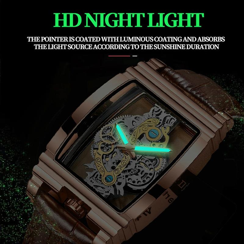 Waterproof Luminous Business Watch for Men - Gear Hollow Outdoor - Black Leather Black Steel