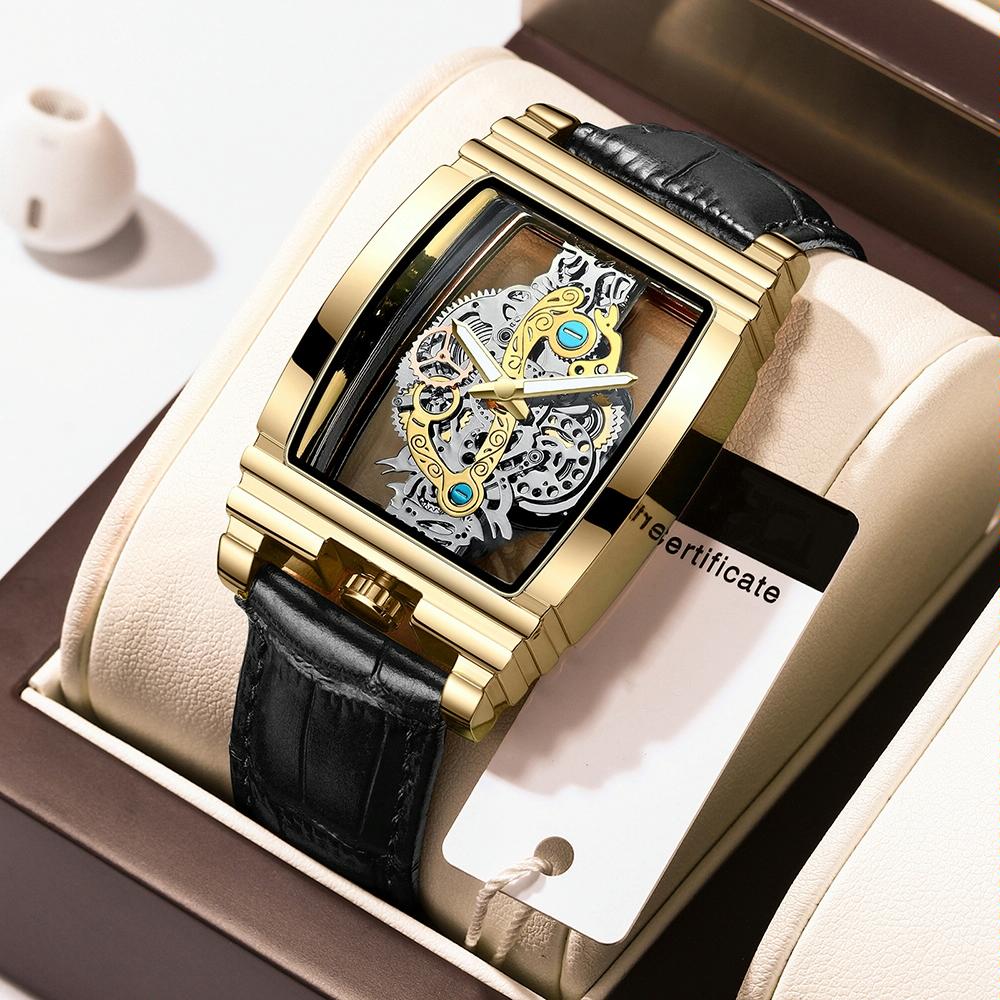 Waterproof Luminous Business Watch for Men - Gear Hollow Outdoor - Black Leather Black Steel