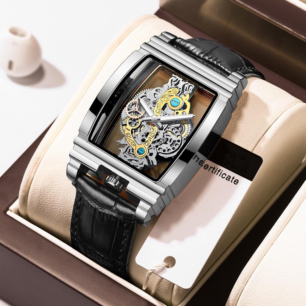 Waterproof Luminous Business Watch for Men - Gear Hollow Outdoor - Black Leather Black Steel