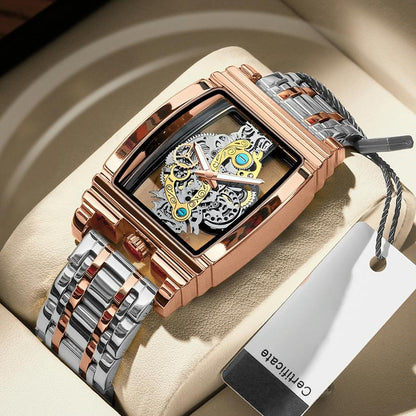 Waterproof Luminous Business Watch for Men - Gear Hollow Outdoor - Black Leather Black Steel