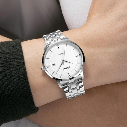 Men Casual Quartz Watch with Calendar - 1801 - Black Steel Belt