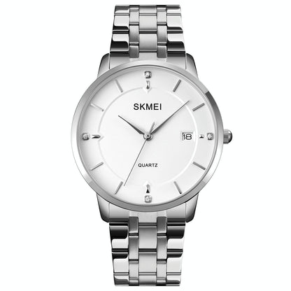 Men Casual Quartz Watch with Calendar - 1801 - Black Steel Belt