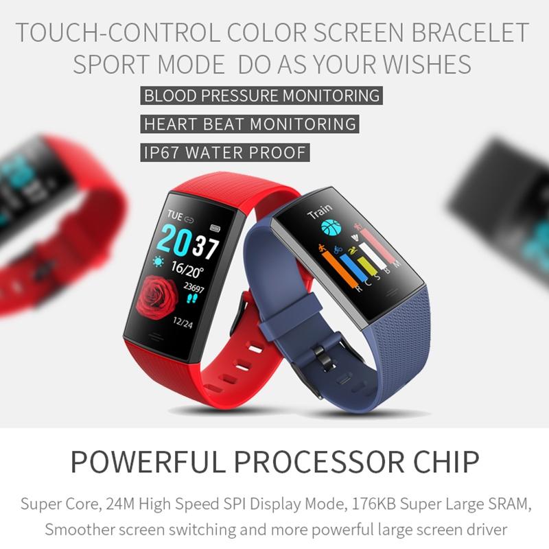 Waterproof Smart Bracelet With Step Heart And Sleep Monitoring - Ip67 - Blue