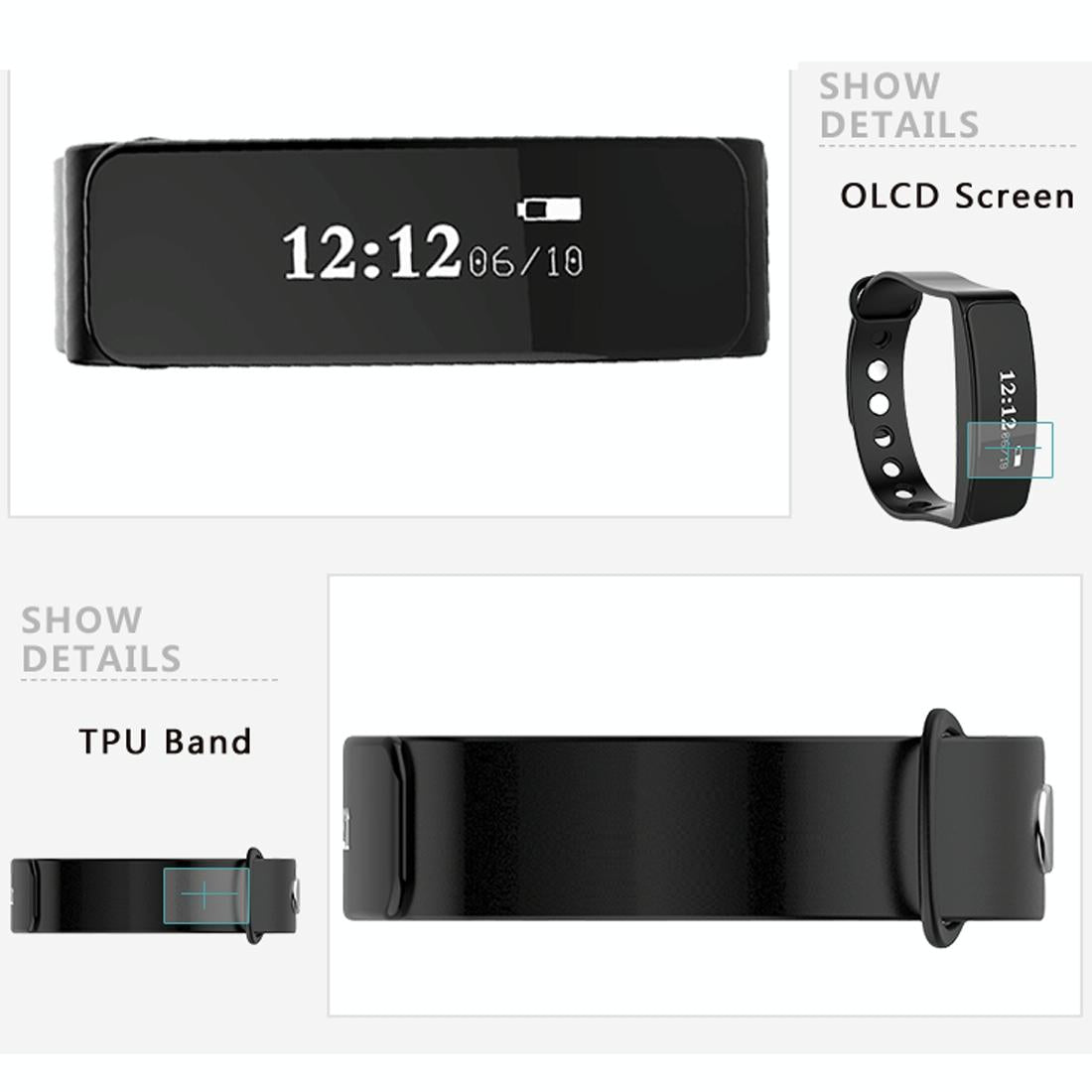 Waterproof Oled Bluetooth Smart Bracelet With Pedometer And Remote Capture For Android / Ios - Blue