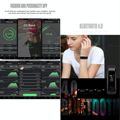 Smart Oled Bracelet - Waterproof Pedometer Bp Hr Blood Oxygen - Android / Ios - Blue