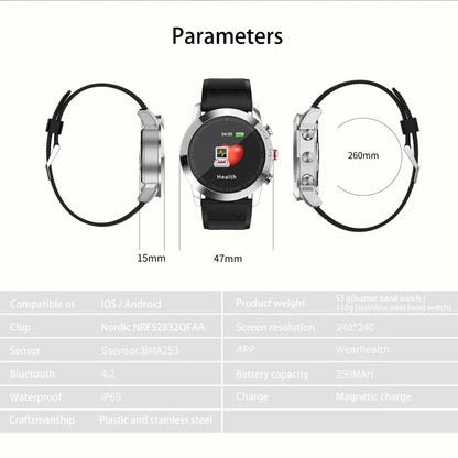 Waterproof Smart Bracelet With Call Reminder And Heart Rate Monitor - Ip68 - Silver