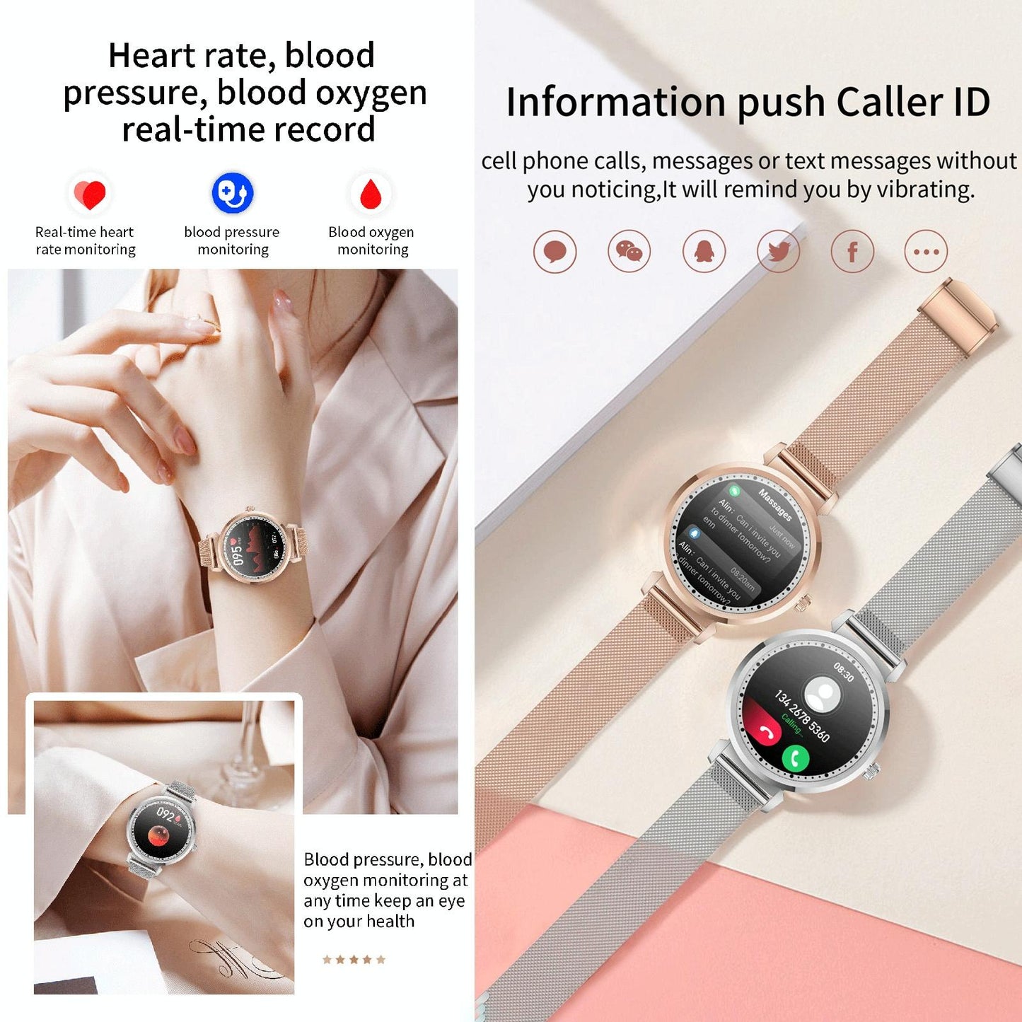 Menstrual Period Smart Bracelet With Blood Pressure And Heart Rate Monitoring - Silver