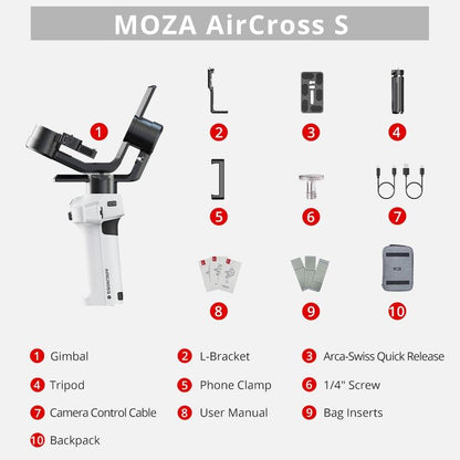 Aircross s 3 Axis Foldable Handheld Gimbal Stabilizer for Dslr Cameras and Smart Phone White