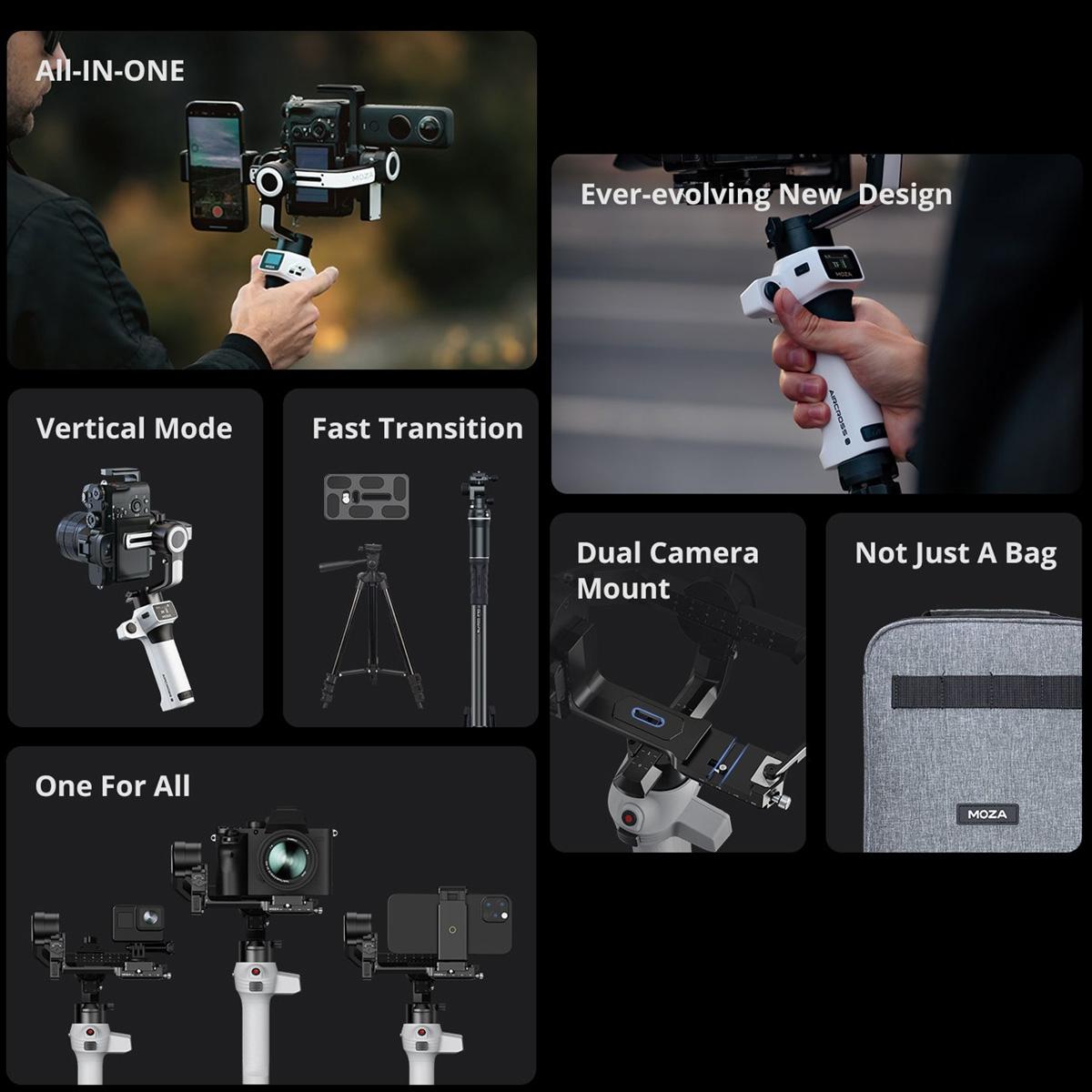 Aircross s 3 Axis Foldable Handheld Gimbal Stabilizer for Dslr Cameras and Smart Phone White