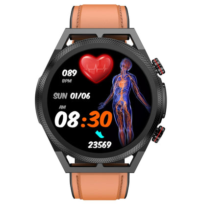 1.39 Inch Ips Screen Ip67 Waterproof Leather Band Smart Watch Support Body Temperature Monitoring / Ecg - Brown