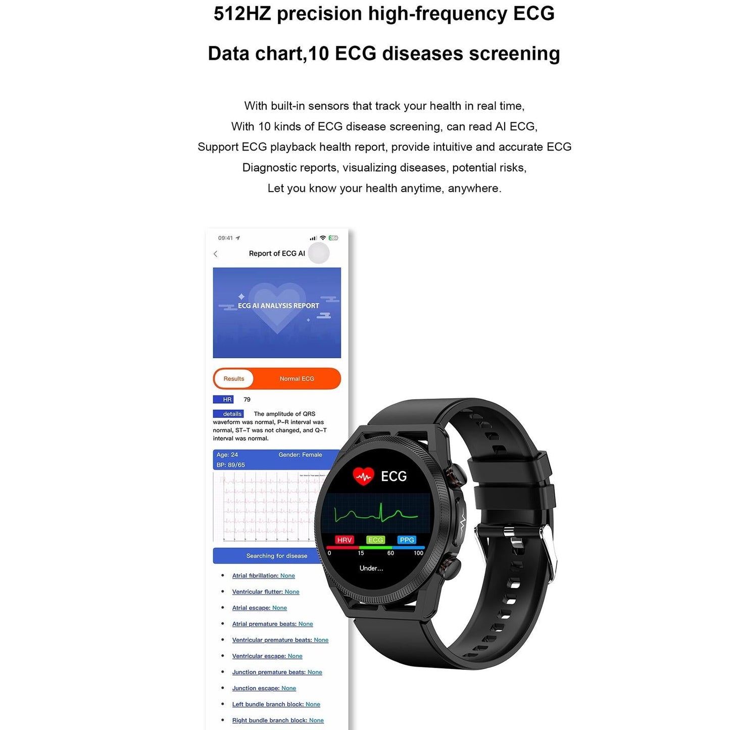 1.39 Inch Ips Screen Ip67 Waterproof Leather Band Smart Watch Support Body Temperature Monitoring / Ecg - Brown