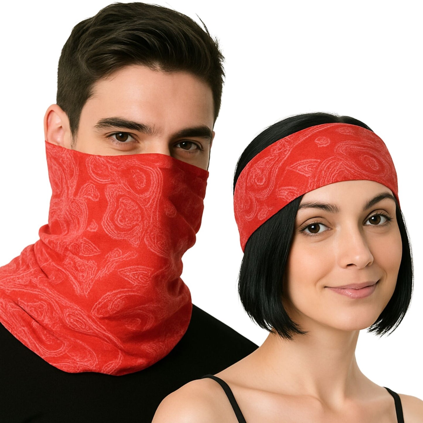 Seamless Tube Bandana Head Scarf Face Cover Mask Pattern Mask Neck Gaiter - Red