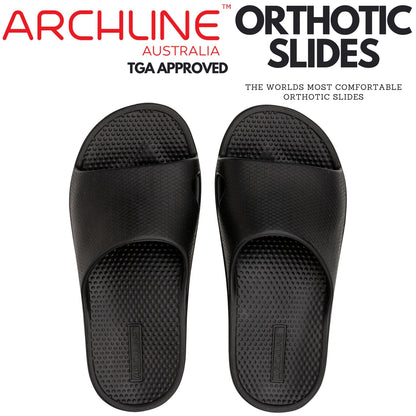 Archline Rebound Orthotic Slides Flip Flop Thongs Slip On Arch Support - Black - Euro 44