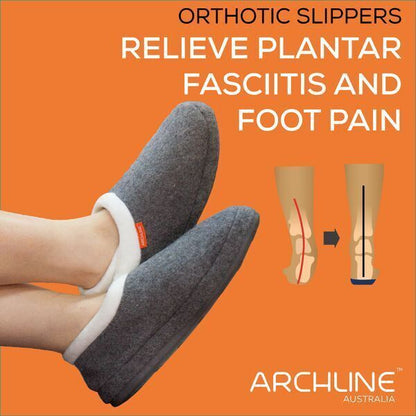 ARCHLINE Orthotic Slippers CLOSED Arch Scuffs Orthopedic Moccasins Shoes in Charcoal Marle - EUR 44