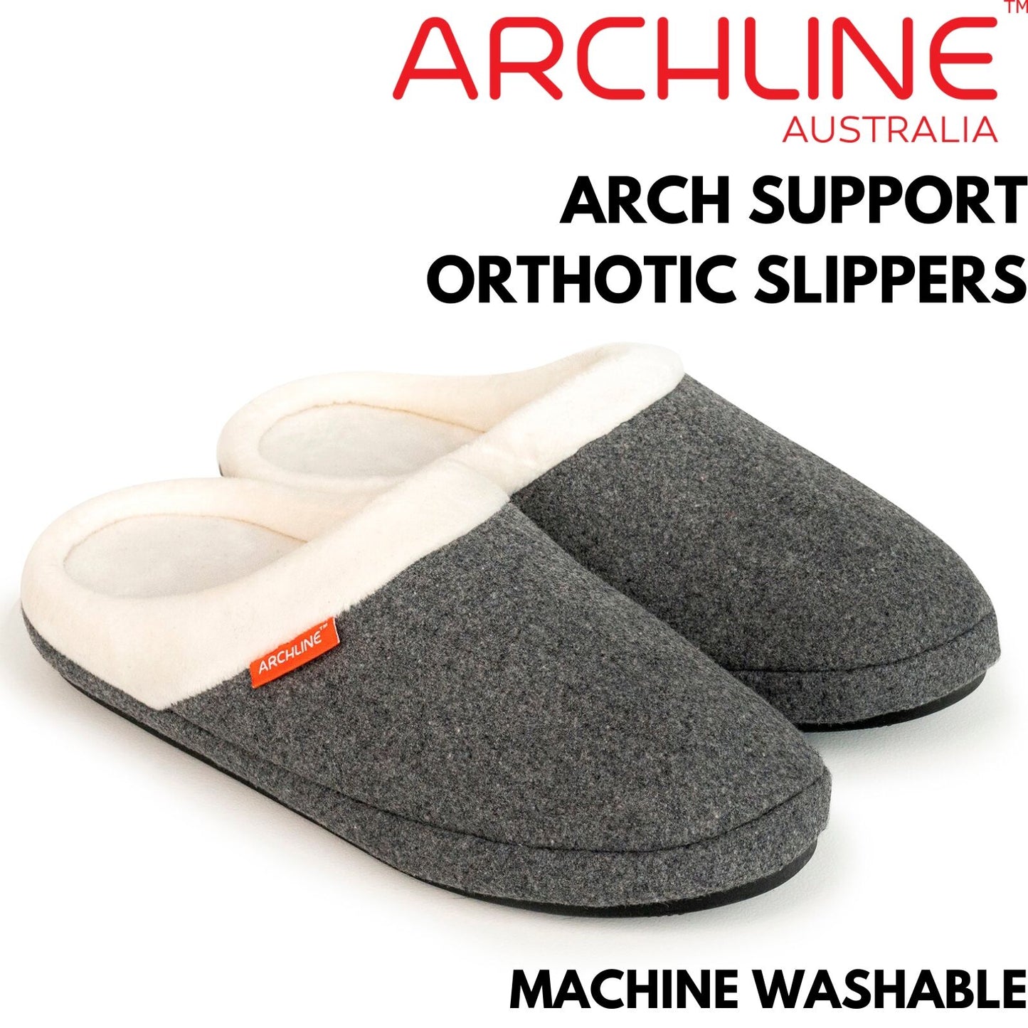 ARCHLINE Orthotic Slippers Slip On Arch Scuffs Orthopedic Moccasins in Grey Marle - EUR 37