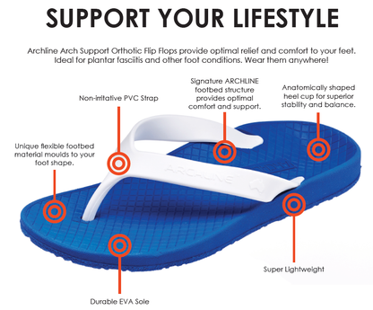 ARCHLINE Orthotic Thongs Arch Support Shoes Footwear Flip Flops Orthopedic - Blue/White  - EUR 47