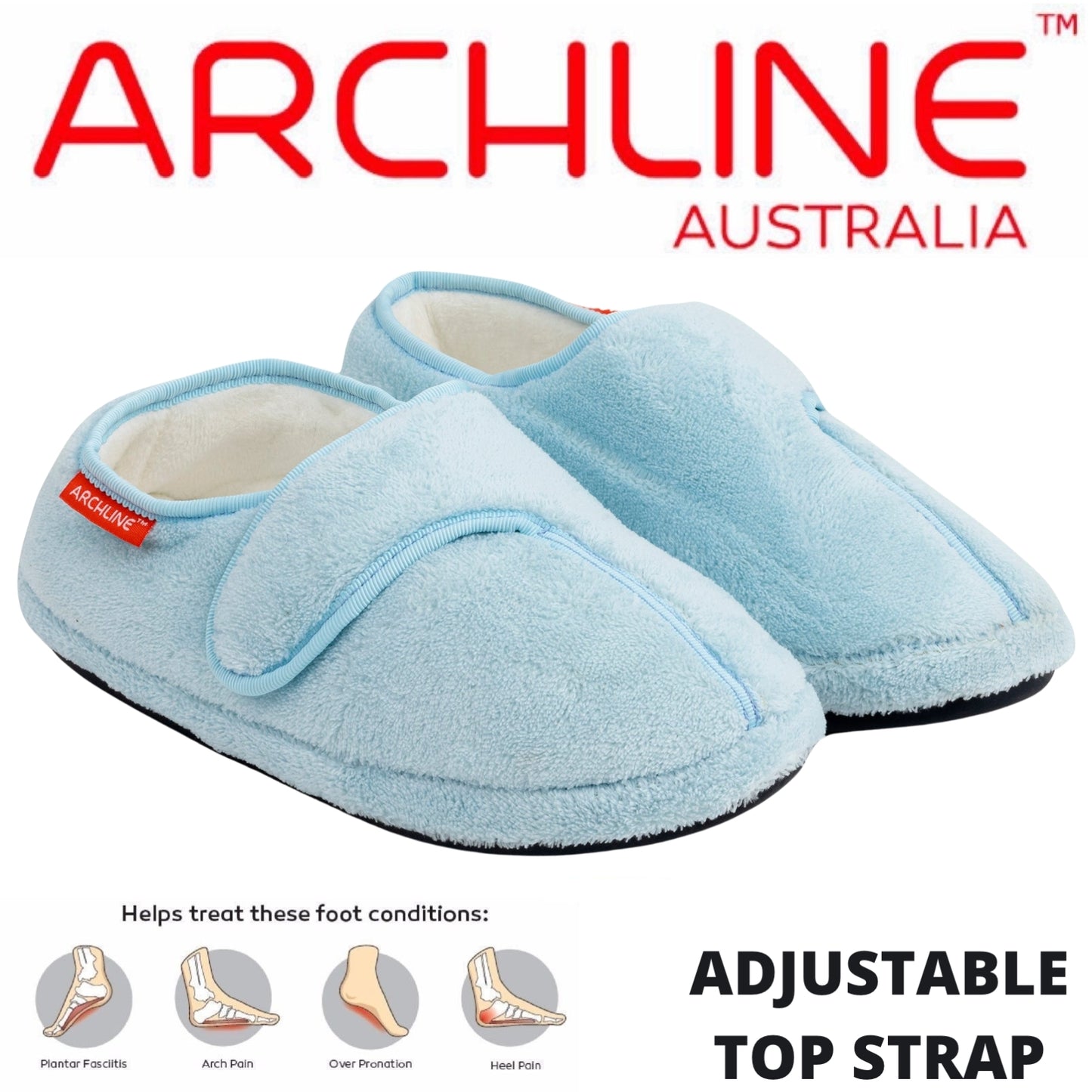 ARCHLINE Orthotic Plus Slippers Closed Scuffs Pain Relief Moccasins - Baby Blue - EU 41