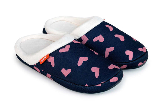 ARCHLINE Orthotic Slippers Slip On Scuffs Pain Relief Moccasins - Navy with Hearts - EUR 37 (Womens US 6)