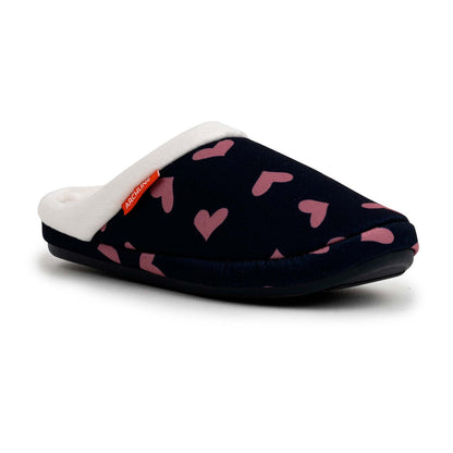 ARCHLINE Orthotic Slippers Slip On Scuffs Pain Relief Moccasins - Navy with Hearts - EUR 41 (Womens US 10)