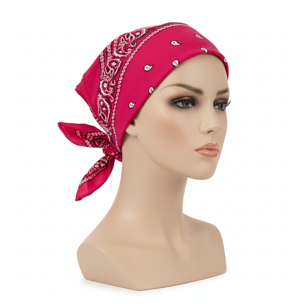 BANDANA Paisley 100% COTTON Head Wrap Durag Bandanna Summer Biker Scarf Mask - Hot Pink