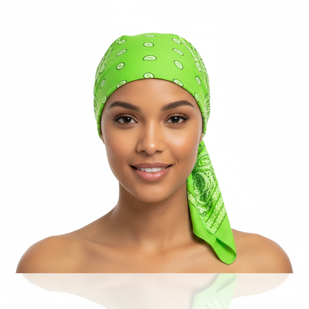 BANDANA Paisley 100% COTTON Head Wrap Durag Bandanna Summer Biker Scarf Mask - Light Green