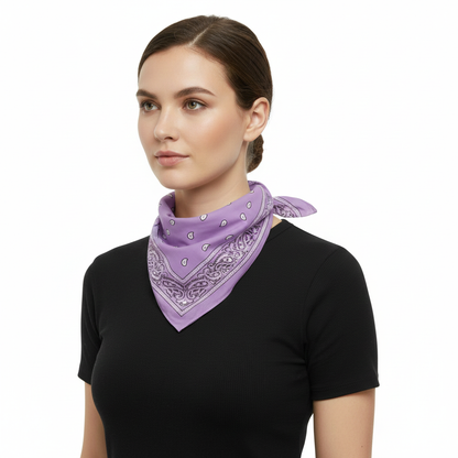 BANDANA Paisley 100% COTTON Head Wrap Durag Bandanna Summer Biker Scarf Mask - Lilac