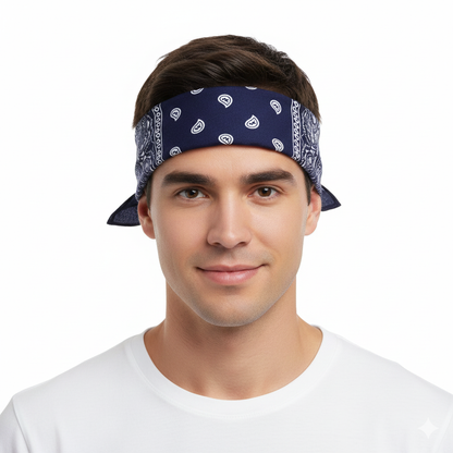 BANDANA Paisley 100% COTTON Head Wrap Durag Bandanna Summer Biker Scarf Mask - Navy Blue