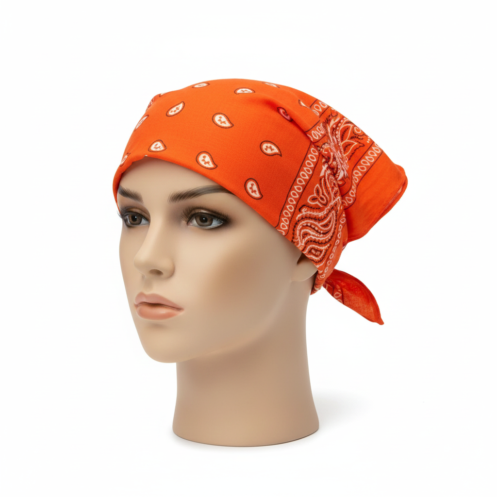 BANDANA Paisley 100% COTTON Head Wrap Durag Bandanna Summer Biker Scarf Mask - Orange