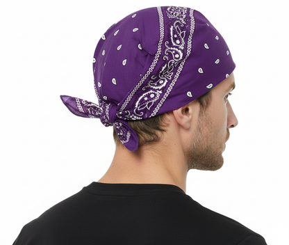 BANDANA Paisley 100% COTTON Head Wrap Durag Bandanna Summer Biker Scarf Mask - Purple