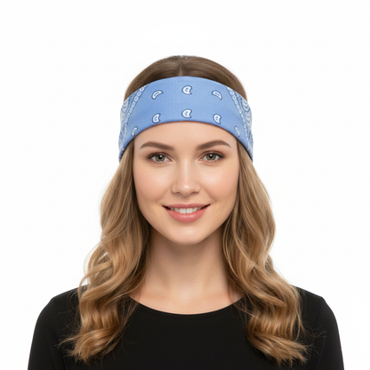 BANDANA Paisley 100% COTTON Head Wrap Durag Bandanna Summer Biker Scarf Mask - Sky Blue