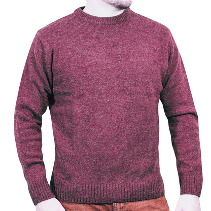 100% SHETLAND RAGG WOOL CREW Round Neck Knit JUMPER Pullover Mens Sweater Knitted - Burgundy - L