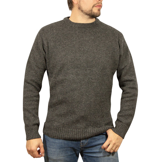 Mens 100% Shetland Ragg Wool Round Neck Knit Jumper Pullover Crew Sweater - Charcoal (29) - 5XL