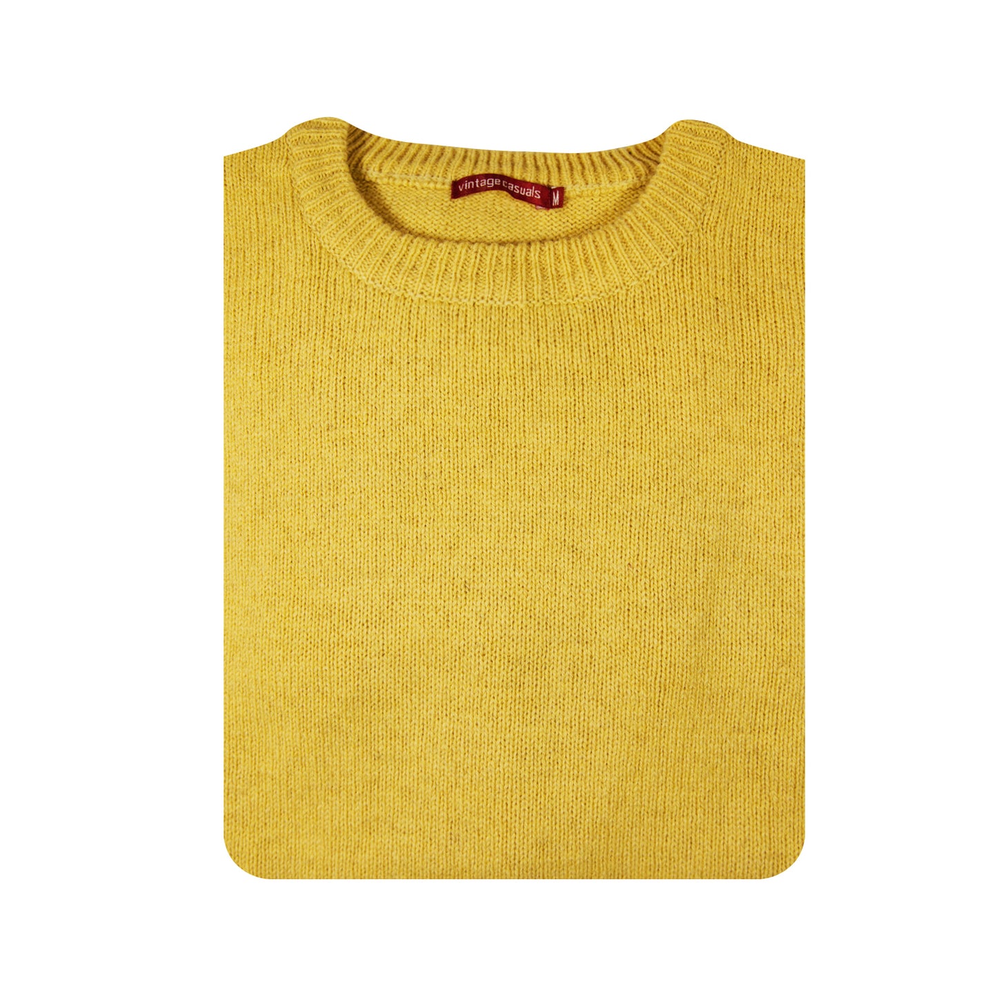 100% SHETLAND RAGG WOOL CREW Round Neck Knit JUMPER Pullover Mens Sweater Knitted - Corn (14) - M