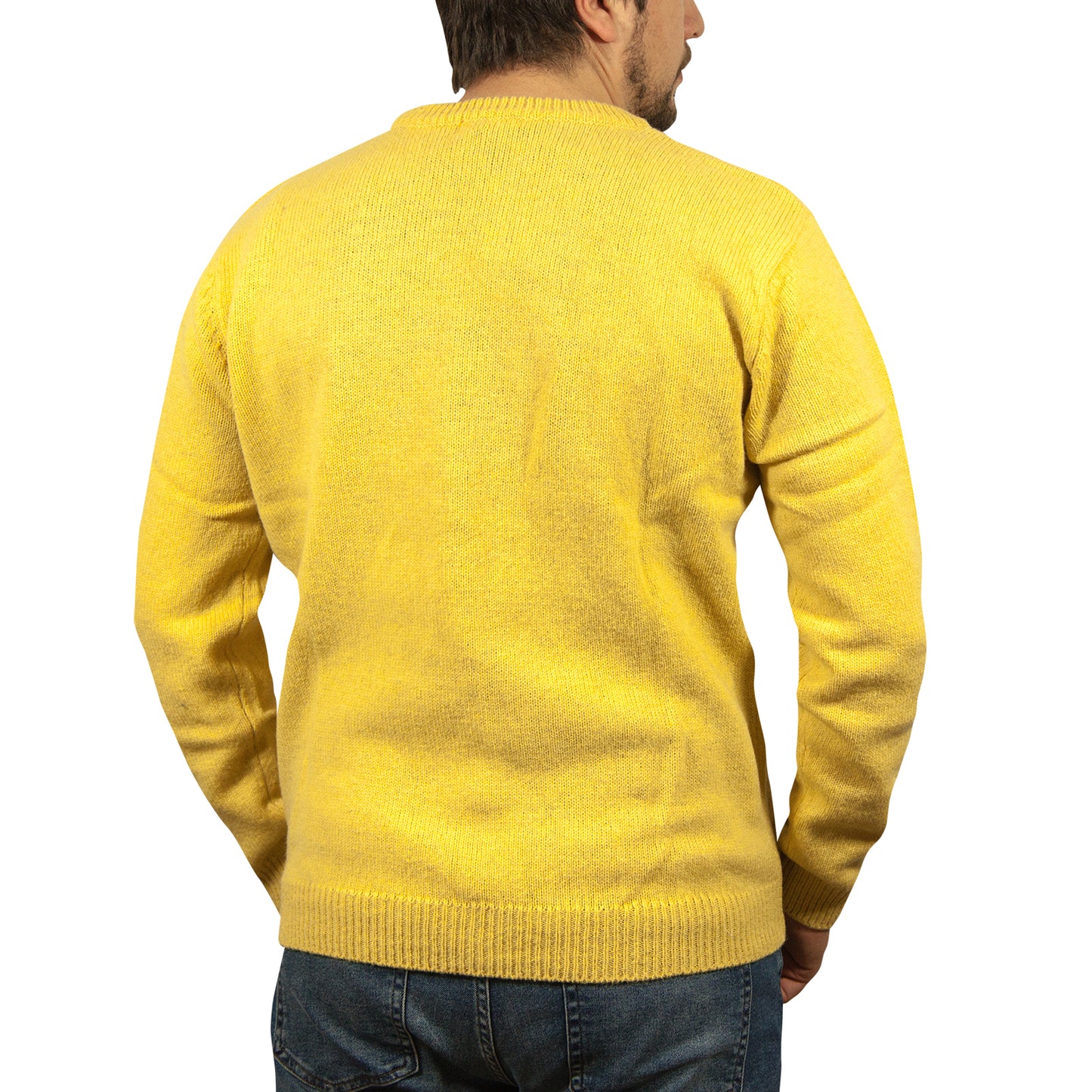 100% SHETLAND RAGG WOOL CREW Round Neck Knit JUMPER Pullover Mens Sweater Knitted - Corn (14) - M