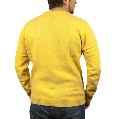 100% SHETLAND RAGG WOOL CREW Round Neck Knit JUMPER Pullover Mens Sweater Knitted - Corn (14) - M