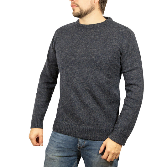 100% SHETLAND RAGG WOOL CREW Round Neck Knit JUMPER Pullover Mens Sweater Knitted - Navy - L