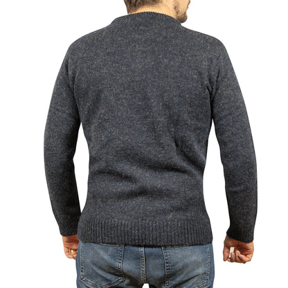 100% SHETLAND RAGG WOOL CREW Round Neck Knit JUMPER Pullover Mens Sweater Knitted - Navy - L