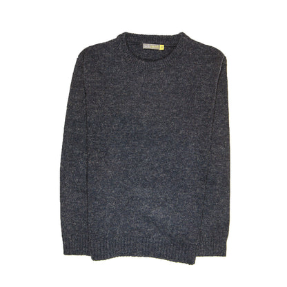 100% SHETLAND RAGG WOOL CREW Round Neck Knit JUMPER Pullover Mens Sweater Knitted - Navy - L