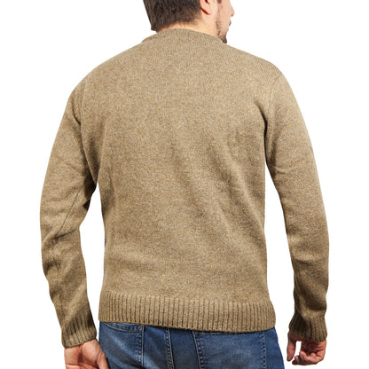 100% SHETLAND RAGG WOOL CREW Round Neck Knit JUMPER Pullover Mens Sweater Knitted - Nutmeg - 4XL