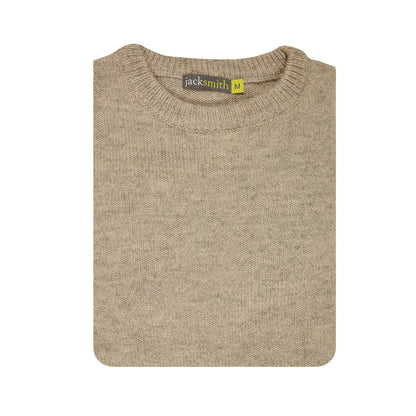 100% SHETLAND RAGG WOOL CREW Round Neck Knit JUMPER Pullover Mens Sweater Knitted - Beige - L