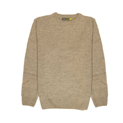 100% SHETLAND RAGG WOOL CREW Round Neck Knit JUMPER Pullover Mens Sweater Knitted - Beige - XXL