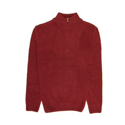 100% SHETLAND RAGG WOOL Half Zip Up Knit JUMPER Pullover Mens Sweater Knitted - Burgundy - XXL